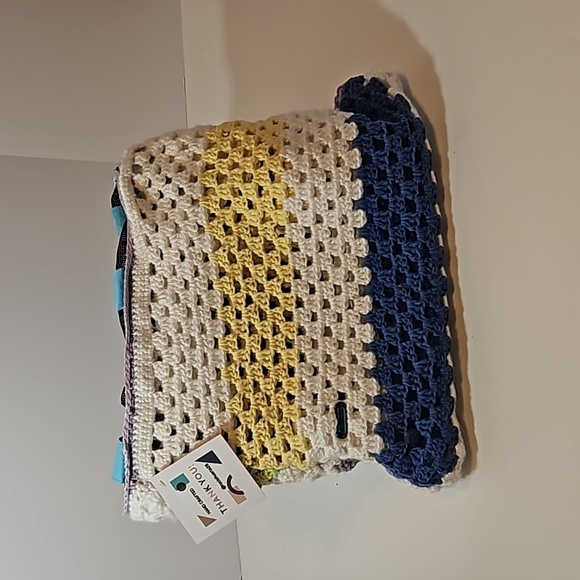 Handcrafted Upcycle Bag Hand Knit Crochet Stitch Handmade Multicolored Stripes - Picture 8 of 17